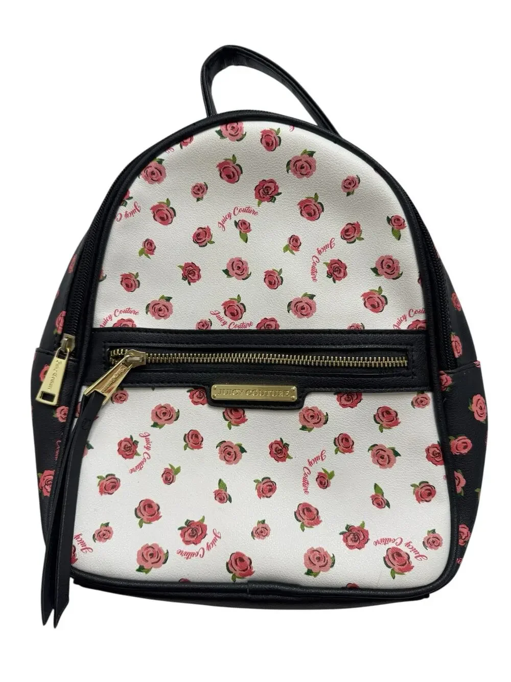 JUICY COUTURE Mini Backpack Pink Roses Black White Gold Zipper Y2K - Picture 1 of 9